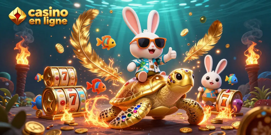Jouez à des jeux passionnants dans un casino en ligne avec un lapin chanceux et une tortue dorée.