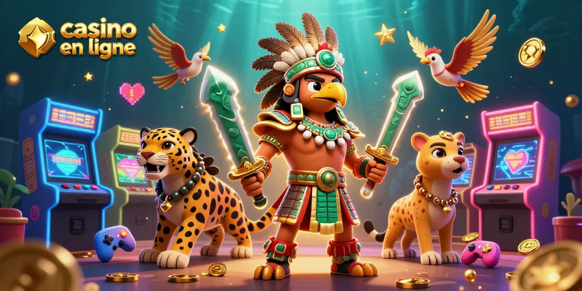 Jouer à casino en ligne avec des guerriers azteques et des machines colorées.