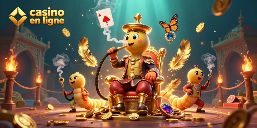 Plongez dans l'univers du casino en ligne avec une illustration dynamique de jeux de cartes et jetons.