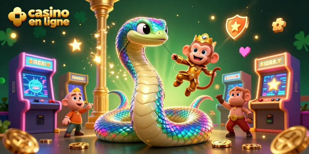 Jouer à des jeux captivants sur un casino en ligne dynamique, entouré de symboles colorés.
