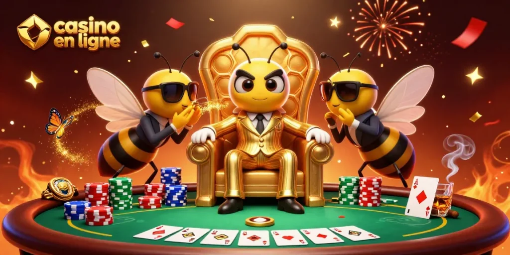 Évitez la défaite en jouant à un casino en ligne à une table de poker stylisée avec des personnages animés.