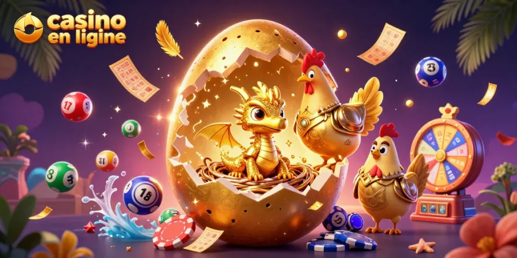 Visitez un casino en ligne et découvrez notre illustration dynamique avec des dragons et des jetons de poker flottants.