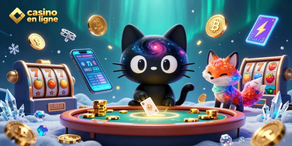 Les jeux dans un casino en ligne captivant avec un chat de trou noir et un renard nébuleux.
