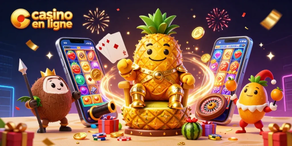 Jouez à des jeux de casino en ligne avec des personnages fantastiques sur un fond animé.