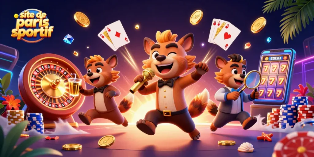 Plongez dans l'univers du site de paris sportif avec une illustration vibrante de hyènes en casino.