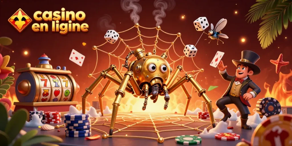 Jouez au casino en ligne avec une illustration captivante de la toile faite de pièces et dés perdants.