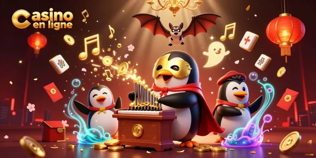 Gagnez avec un casino en ligne grâce à des graphismes 3D captivants d'un pingouin jouant de l'orgue.