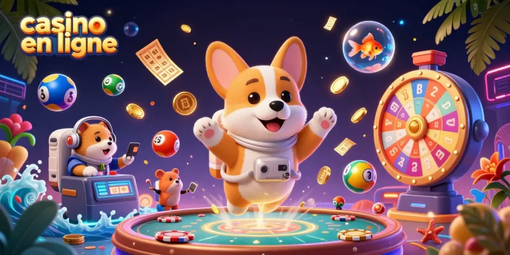 Attirez des gains avec notre casino en ligne dans une illustration dynamisée de loteries et jeux !