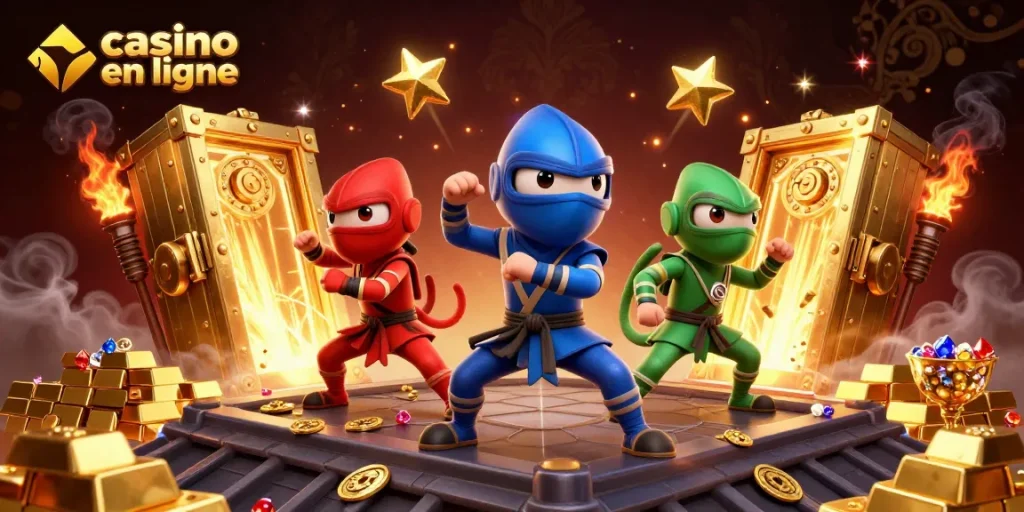 Partager l'expérience du casino en ligne avec des ninjas colorés et des trésors scintillants.