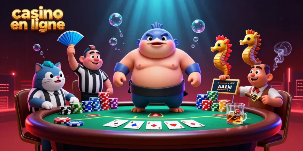 Profitez de l'excitation d'un casino en ligne avec un fugu sumo et un chat poisson arbitre.