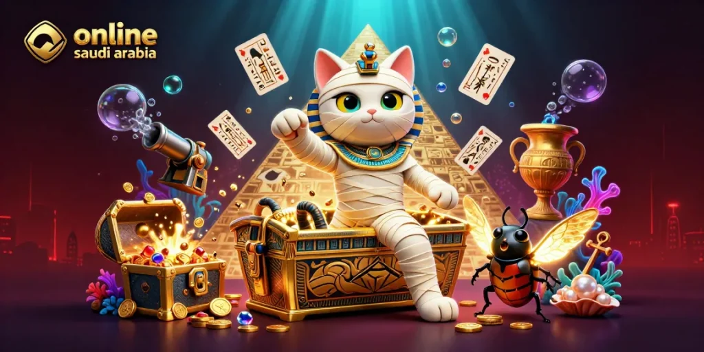Experience thrilling gaming at online casinos saudi arabia with a vibrant mummy-themed scene.