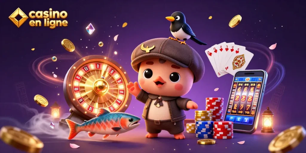 Des éléments dynamiques de casino en ligne avec un bébé Nessie, des pièces en or et une ambiance magique.