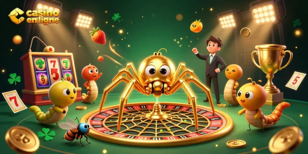 Les jeux de casino en ligne s'animent avec une araignée dorée et un croupier centipède faisant des paris.