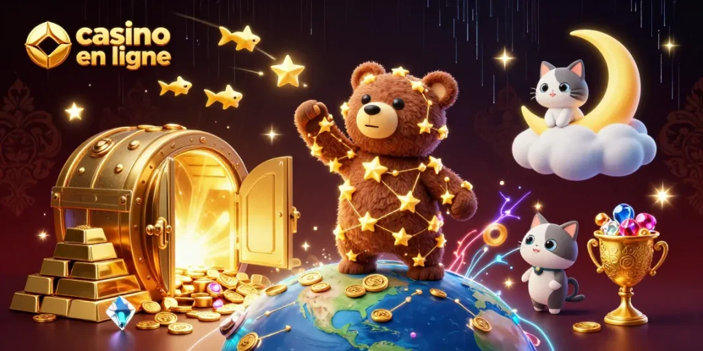 Profitez d'un jeu captivant de casino en ligne avec une illustration vibrante et riche en détails.