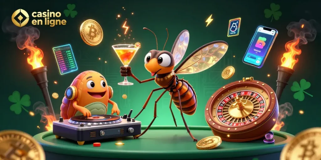 Jouez aux jeux de casino en ligne avec notre mascotte originale, un moustique gelé en ambre.
