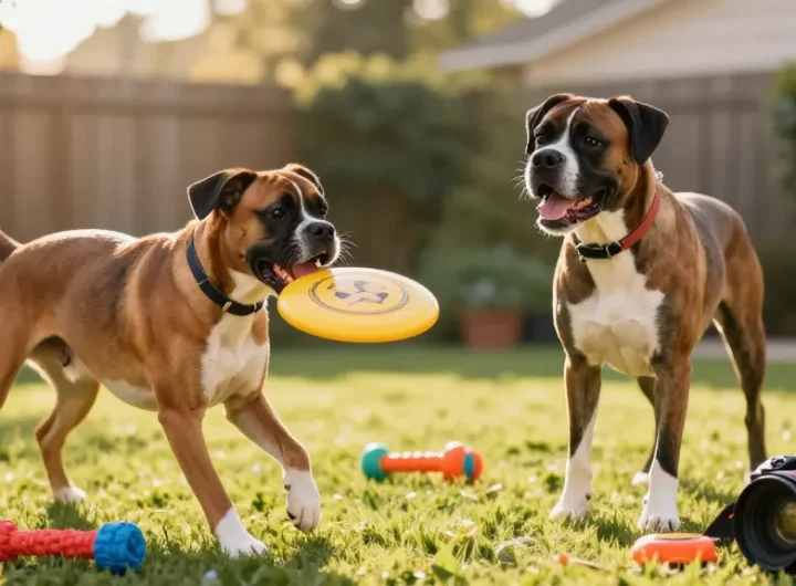 Indigoboxersndanes.com promoting active play with Boxer and Great Dane enjoying a sunny backyard.