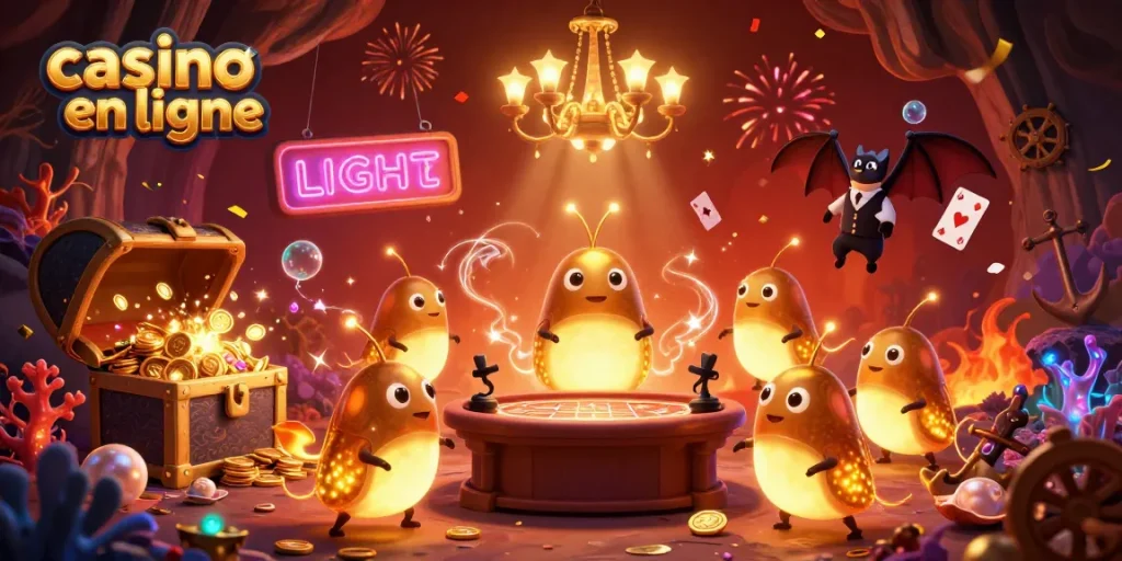 Casino en ligne : une illustration dynamique de lucioles dans un casino sous-marin flamboyant