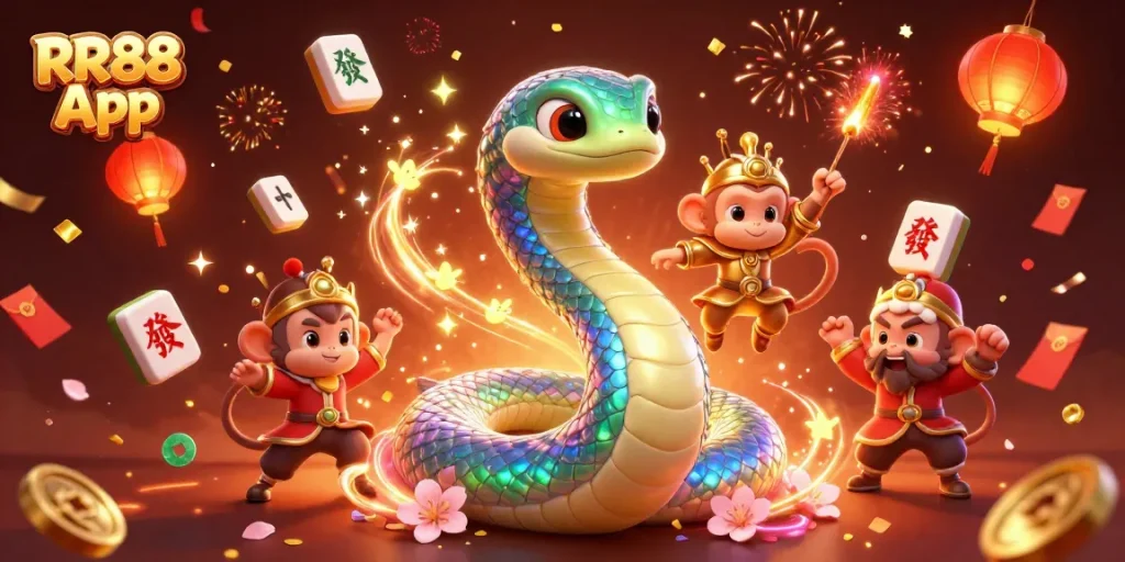 Engage with the exciting RR88 App featuring vibrant characters and dynamic casino elements.