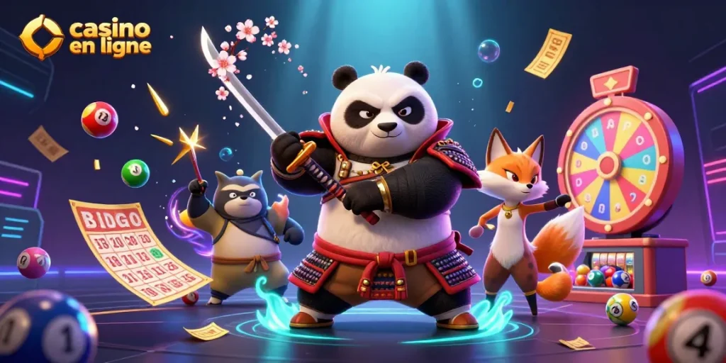 Images de casino en ligne vibrantes et animées avec des personnages de style cartoon.