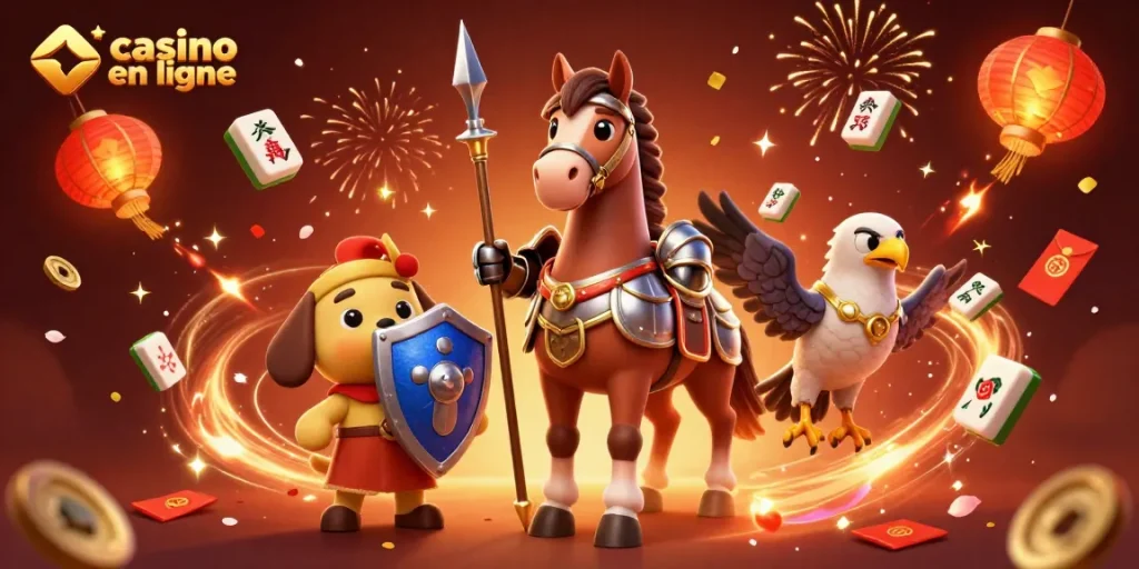 Le casino en ligne propose des jeux d'adresse avec des personnages colorés dans une scène festive.