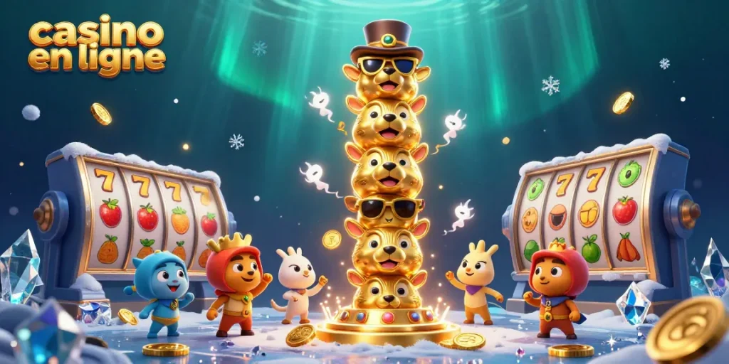 Jouez à des jeux captivants sur casino en ligne avec des machines à sous et un totem coloré.