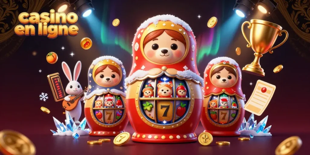 Jouez à des jeux de casino en ligne avec une ambiance festive de personnages colorés et de symboles chanceux.